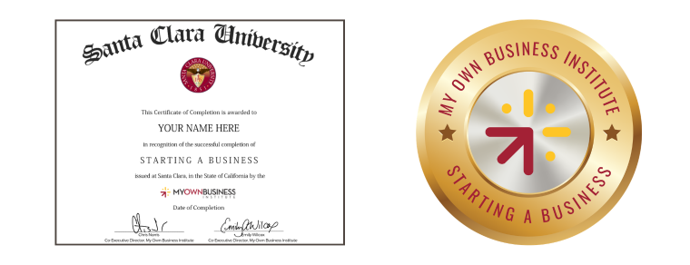 Example of a MOBI Certificate of Completion and Digital Badge for the Starting a Business Course