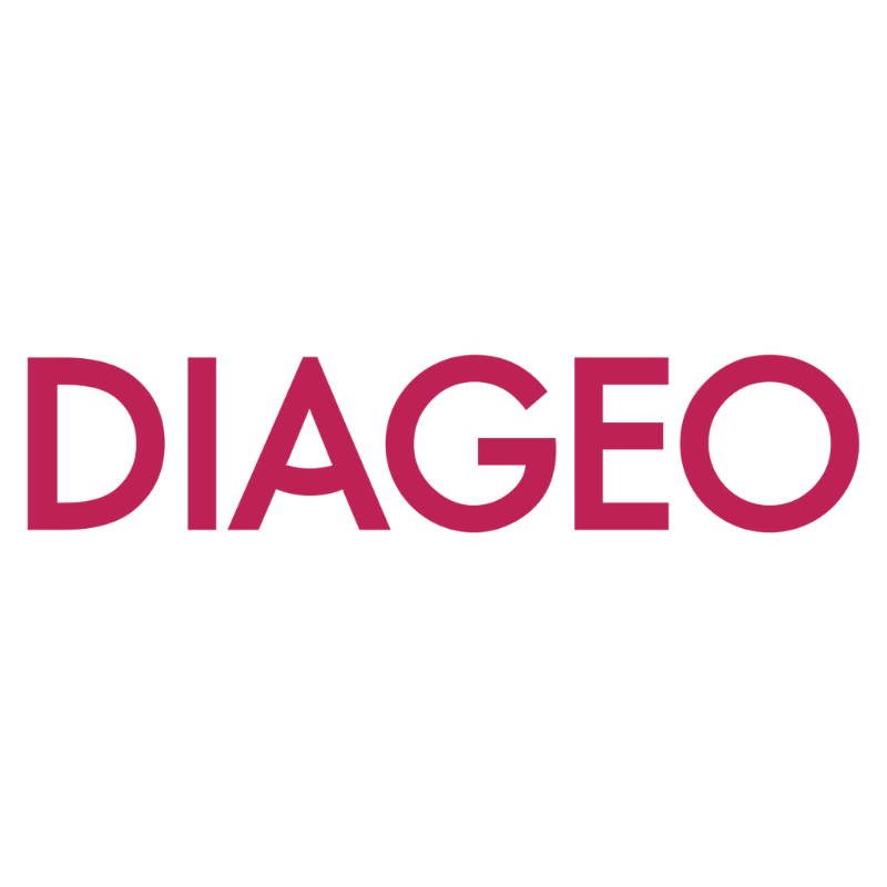 The word Diageo in block red letters 