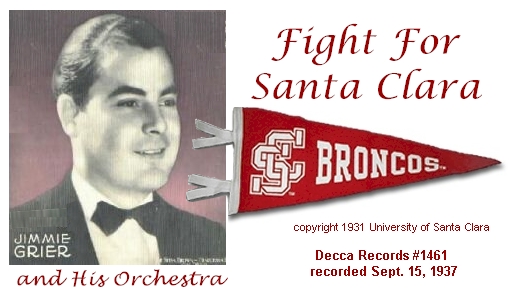 Image of Jimmie Grier with text Fight For Santa Clara and a Broncos pennant.