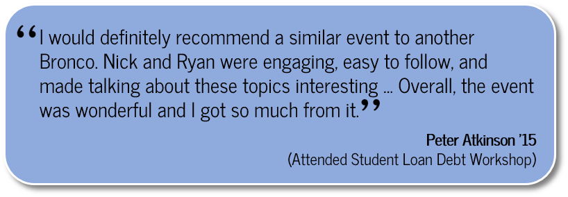 young alumni - student debt workshop quote
