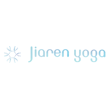 Logo for Jiaren Yoga with text and a snowflake-like design.