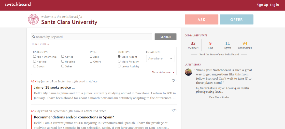Switchboard directions page with navigation options and input fields.