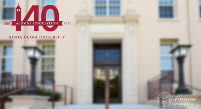 Alumni Associations 140th Anniversary logo and image of building 