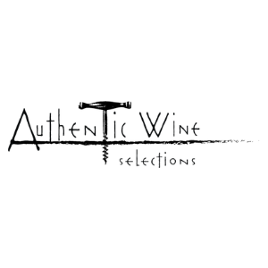 The words Authentic Wine Selections. The t in authentic is made of a T-shaped wine opener 