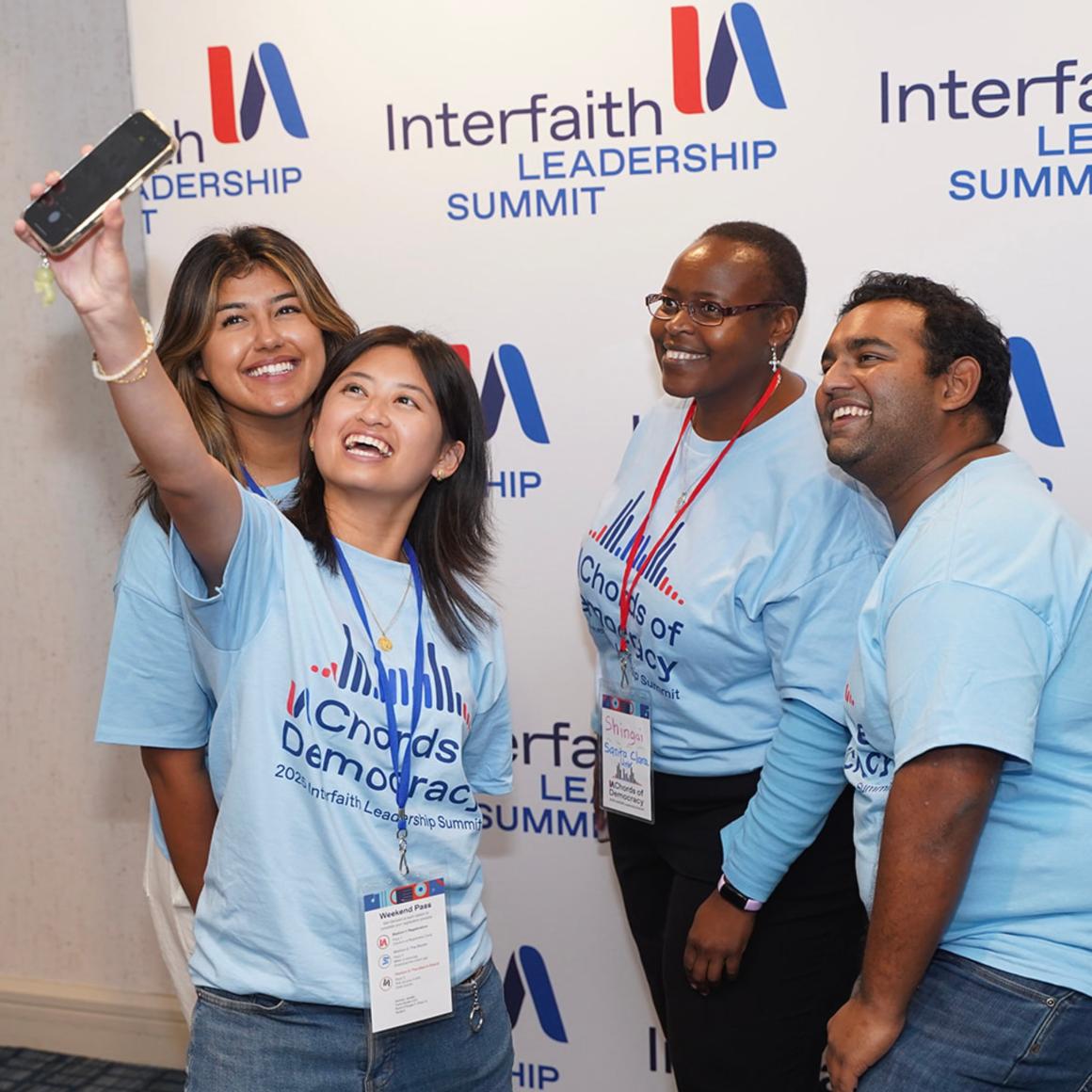 Interfaith America Summit SCU Team - Shingai Chigwedere, Amy-Elyzabeth Torrico ‘26, Janella Herrera ‘28, Nick Kenney 25 