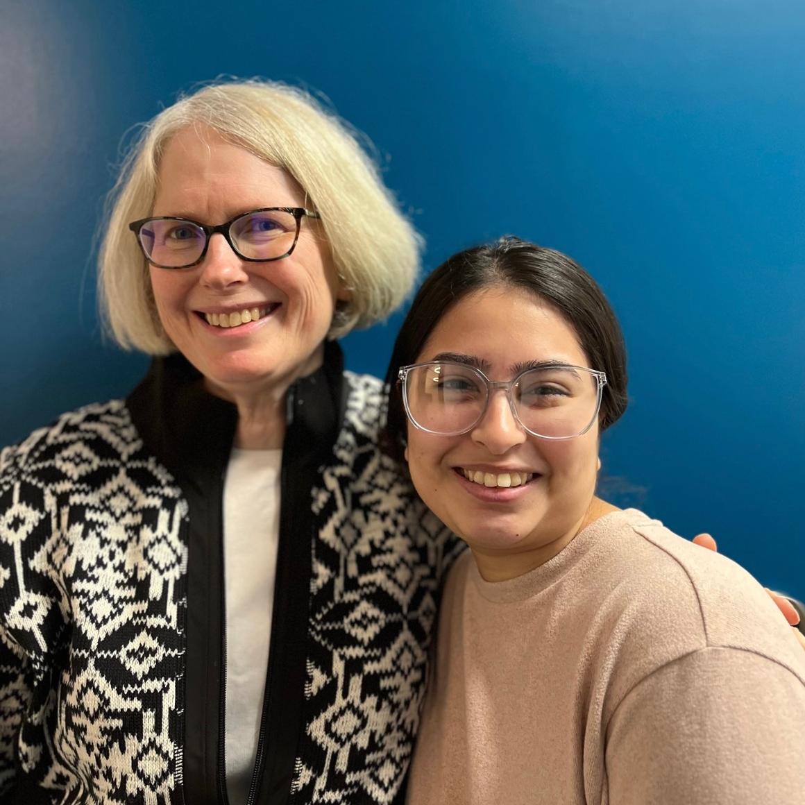 Campus Minister Elizabeth Rand and Mahnoor Kareem, Engineering Grad Student 