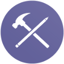 Icon of a hammer and pencil crossed on a purple circle background.
