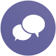Two speech bubbles inside a purple circle.