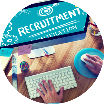 Person working on a computer with Customize Recruitment on screen.