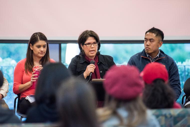 Faculty panel speaking at Student Walkout event.