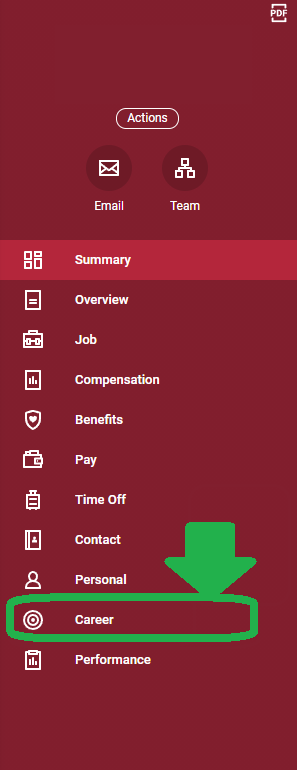 From the options listed on the left of your profile, select Career.