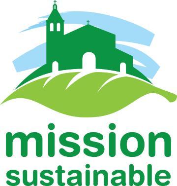 Logo with green building on a hill and text mission sustainable below.
