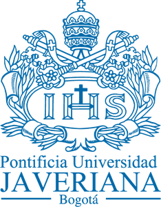 Pontificia Universidad Javeriana Bogota emblem with blue intricate design and text.