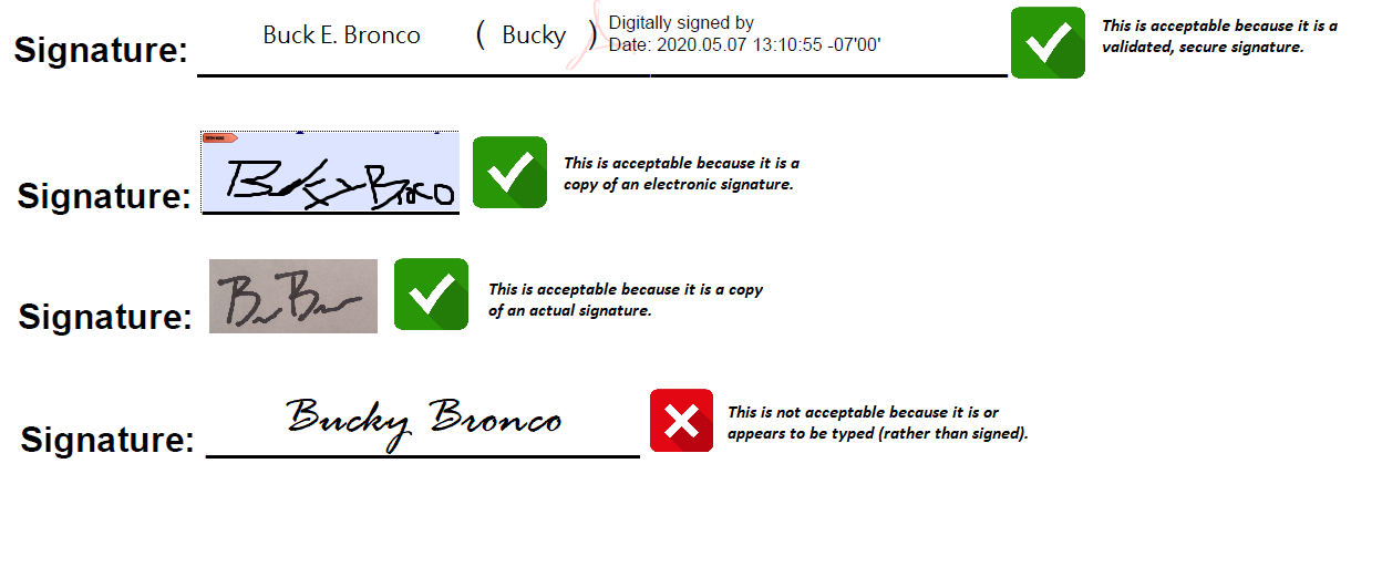 Electronic Signature with various document signature blocks using digital and handwritten signatures.