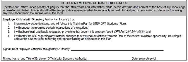 Employer certifications text with four outlined certification points and form fields below.