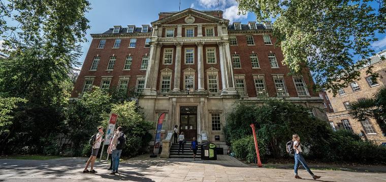 Decorative; exterior campus building at King’s College London, England