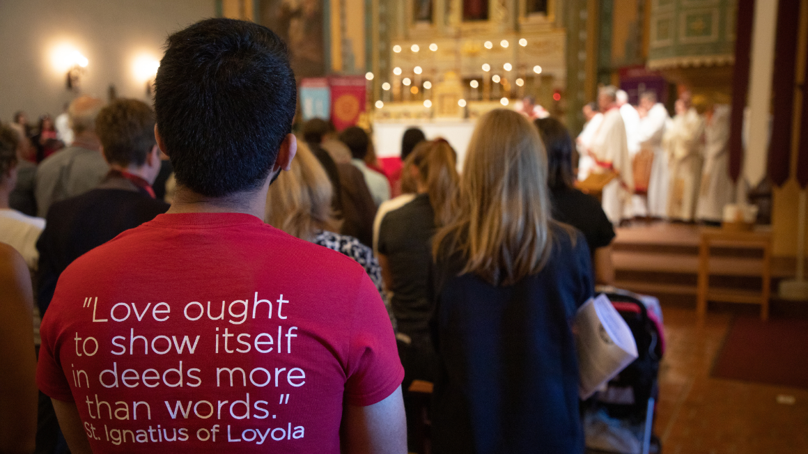 Students attending mass 