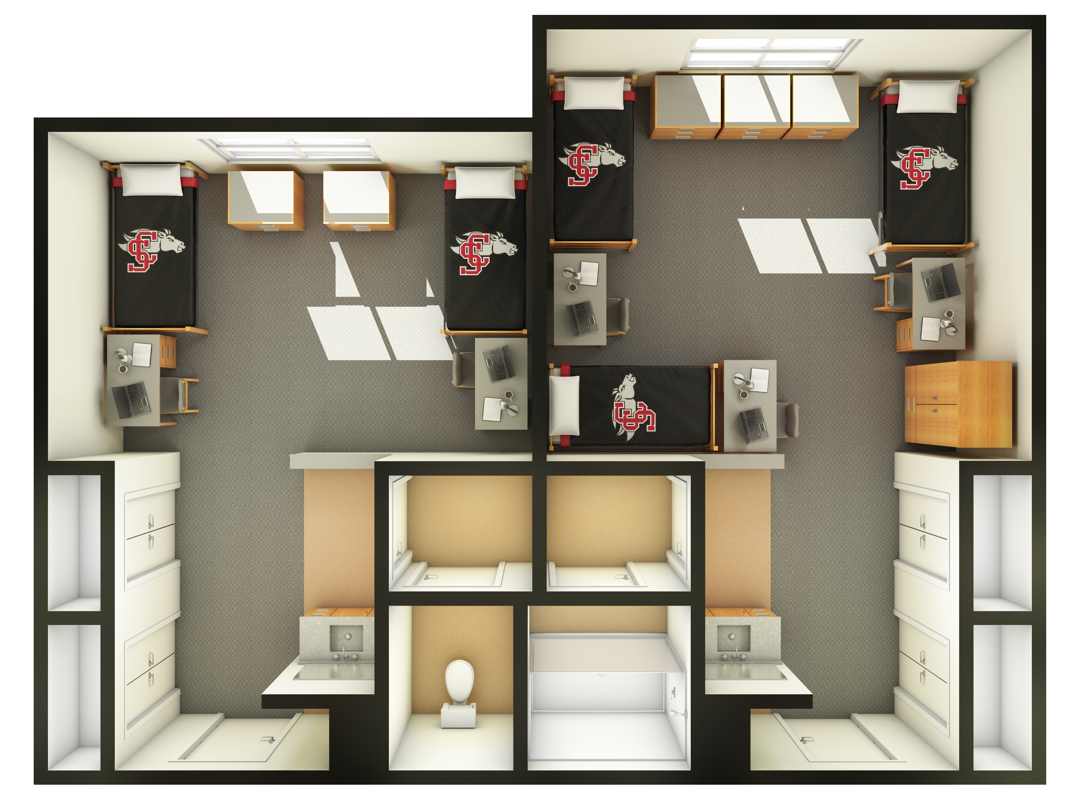 Floor plan of Graham Hall ETRP and DBLE dorm rooms, labeled Triple Final.