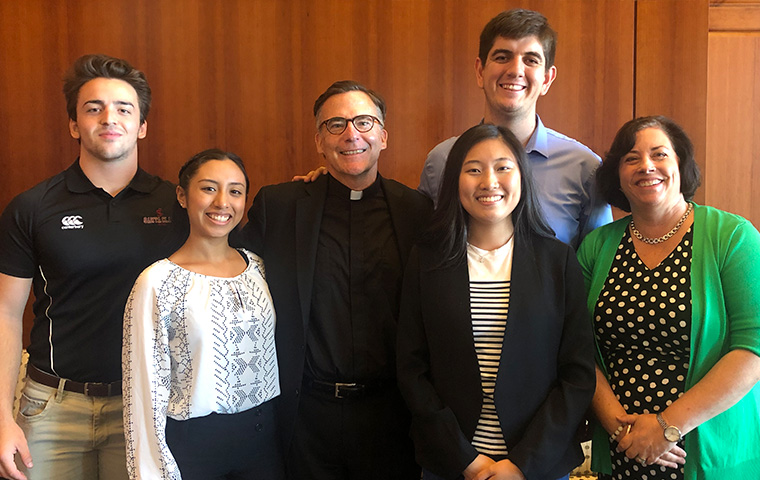 SCU president OBrien with students