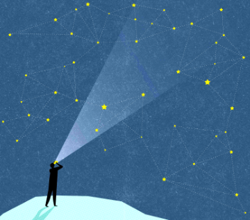 Illustration of a person looking at a constellation