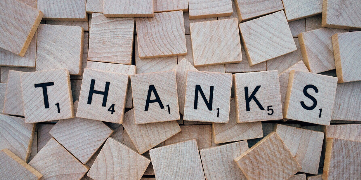Thanks spelt with scrabble tiles