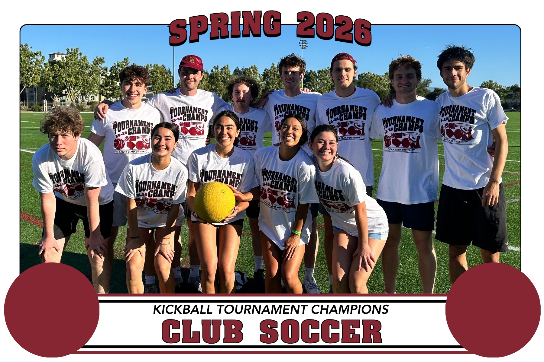 Photo of Club Soccer on Bellomy Field after winning the IM Kickball Tournament