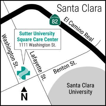 Bronco Student Health Clinic Map showing relation to SCU