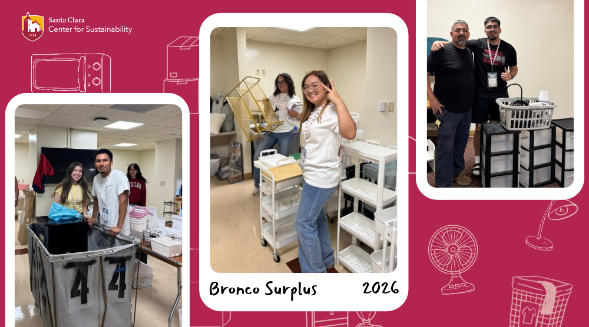 Collage of Students shopping for dorm items at Bronco Surplus 2026
