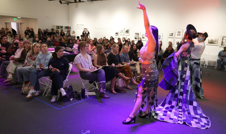 EcoFashion Show 2026: 3 Models in demin outfits posing in from of the judges