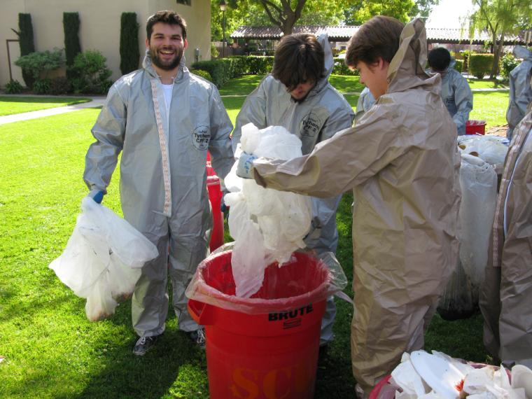 students sorting waste at a waste characterization