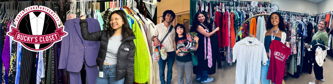 Collage of students posing as they shop at Buckys Closet Thrift Store
