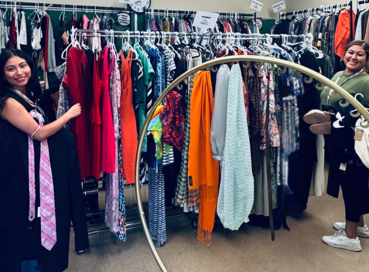 Two students shopping at Buckys Closet 