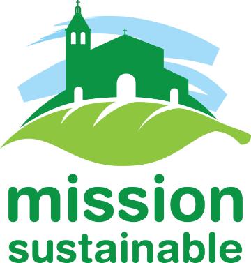 Mission Sustainable logo with a green mission building on a hill.