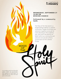 Flyer titled Inaccessible MotHS with flame illustration and text including Holy Spirit.