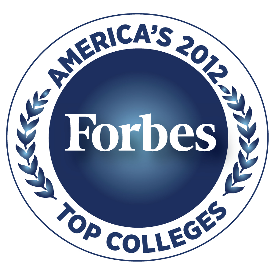 Round seal labeled Americas 2012 Top Colleges, Forbes.