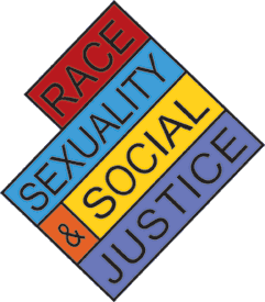 Logo with words RACE, SEXUALITY, & SOCIAL JUSTICE stacked diagonally in red, blue, and yellow. image link to story