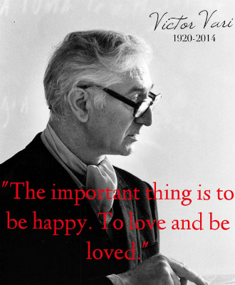 Black-and-white portrait of a man with text: Victor Vasi 1902-1997. The important thing is to be happy. -Victor Vasi image link to story