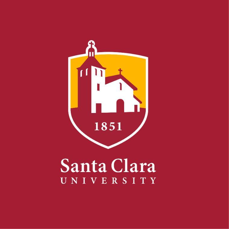 SCU vertical stacked logos with the reversed version on red background 
