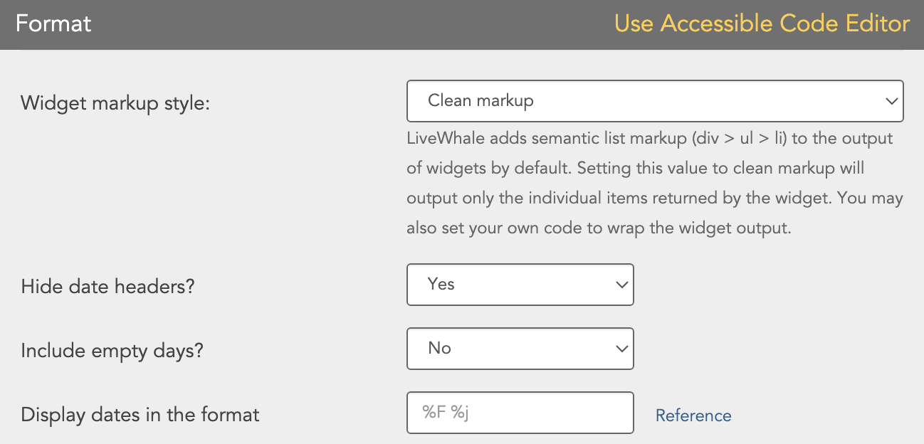 Livewhale Format section widget entries