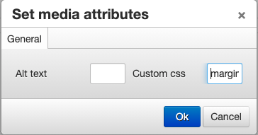 Set media attributes dialog box with No text and input fields.