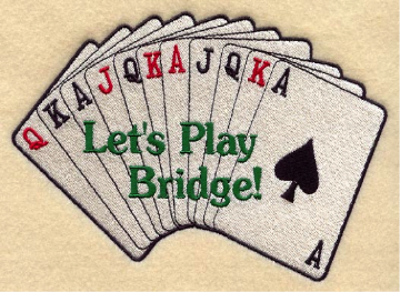 Playing cards with text Lets Play Bridge!.