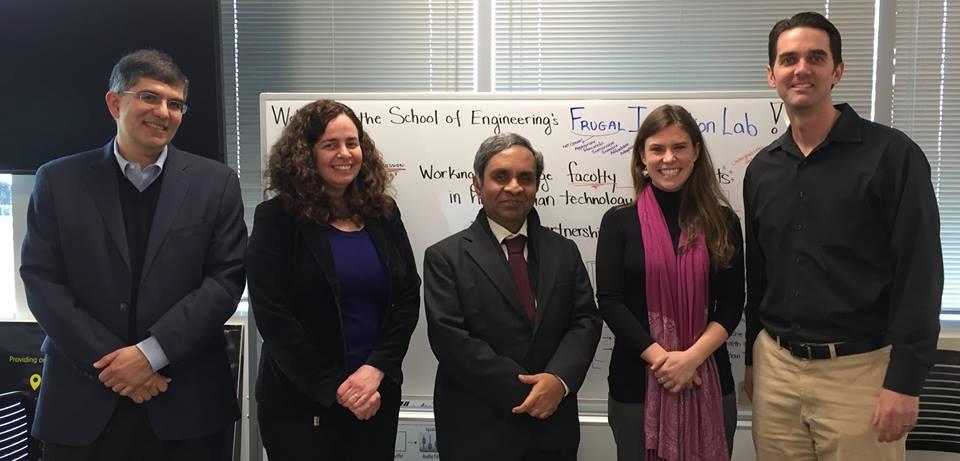 Nikhil Balram, Silvia Figueira, Ambassador Venkatesan Ashok, Elizabeth Sweeny, and Kevin Kraver photographed during the Consul Generals visit. image link to story