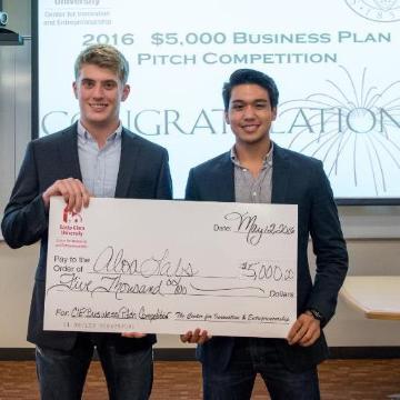 Reece Jackson 18 and Christian Raroque, winners of CIEs $5,000 Grand Prize Product Pitch Competition