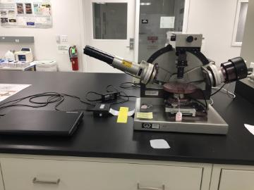 Gaertner Ellipsometer on laboratory bench with various laboratory equipment.