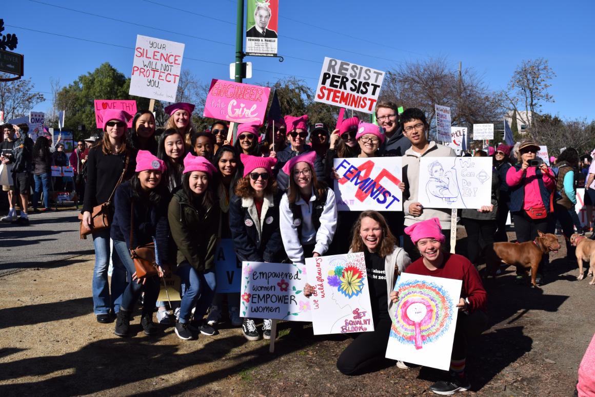 ACM-W hosted a sign painting party the day before the San Jose Womens March. The next day, the club participated in the march itself to promote women in STEM.