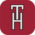 Public Transit Hub logo with intertwined letters T and H on red background.