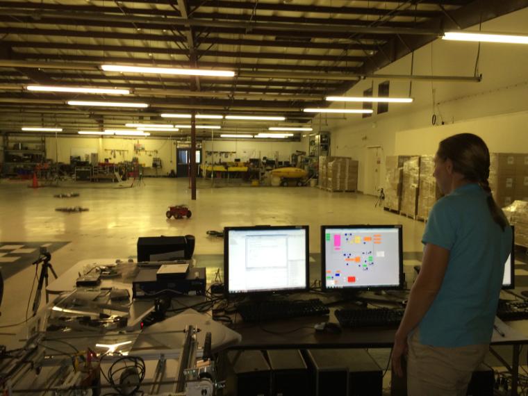 PhD student Jasmine Cashbaugh tests a drones ability to track a UAV