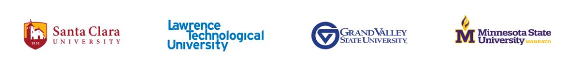 Logos for SCU, LTU, GVSU, and MNSU
