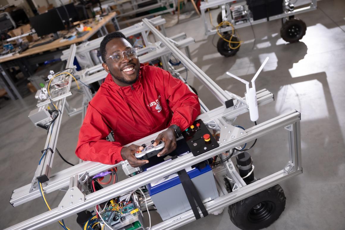 Student working in the robotics lab