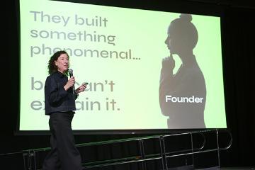 Shannon Riordan presenting at Demo Day 2025